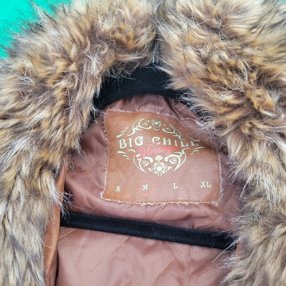 Big Chill Pleather Jacket - Size Medium Rusty Brown w/ Removable Fur - Picture 2 of 2
